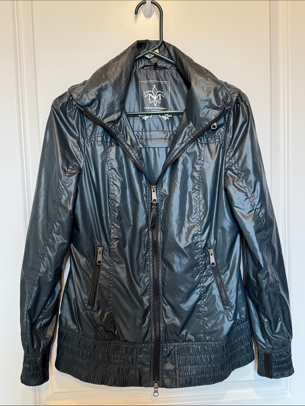 Mackage Perla Dark Green Packable Bomber Jacket.